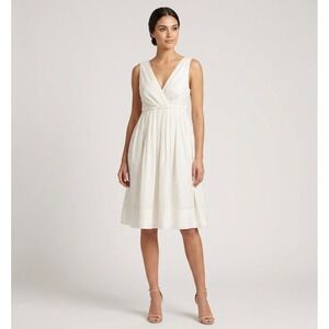 Gap Fit and Flare Dress Womens White Size 14 Cotton Silk V-Neck Sleeveless Midi